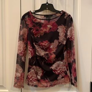 WHITE HOUSE BLACK MARKET Sheer Floral Black Top with Tank XS